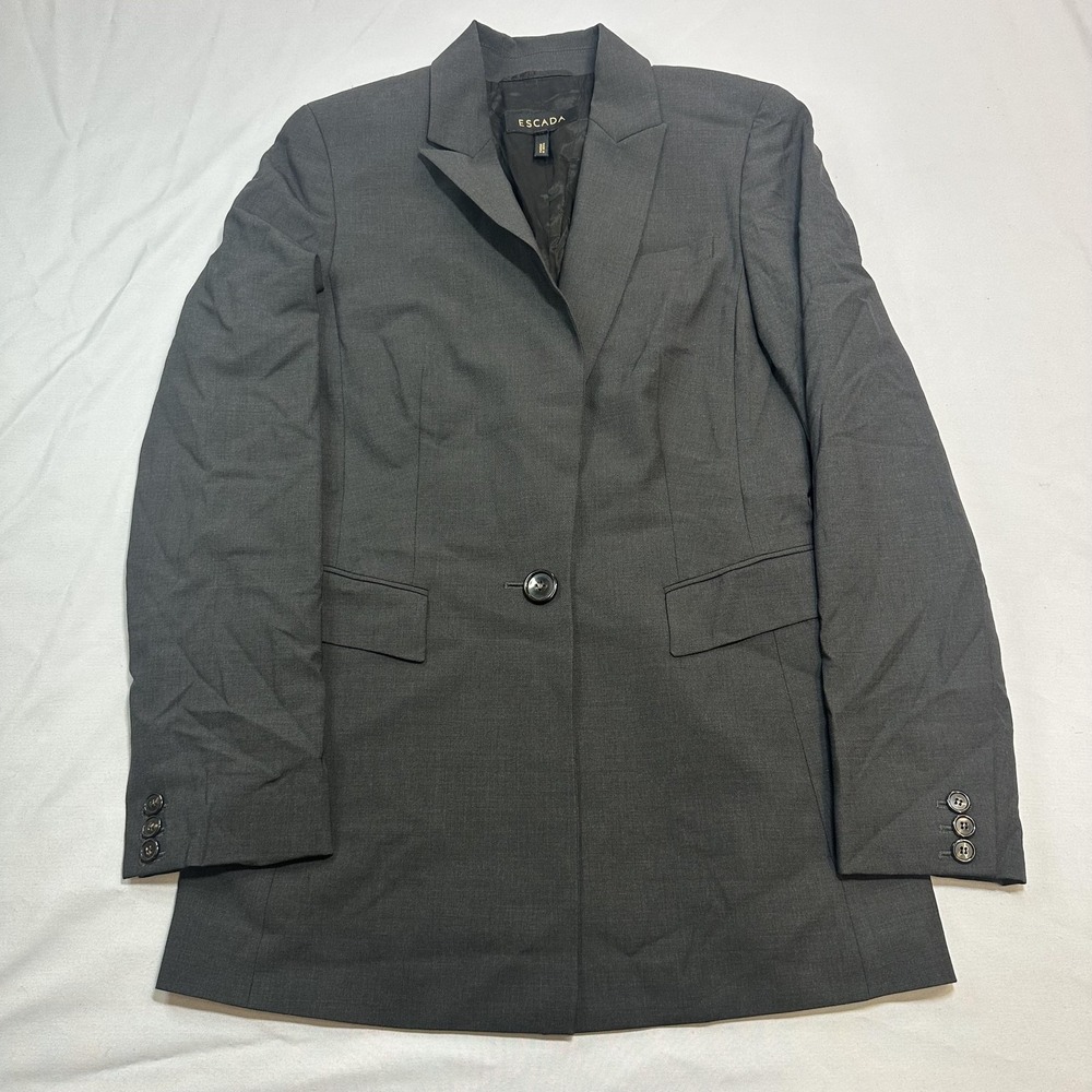 ESCADA Blazker Jacket Womens 34 Gray Slim Wool Blend Business Career Office